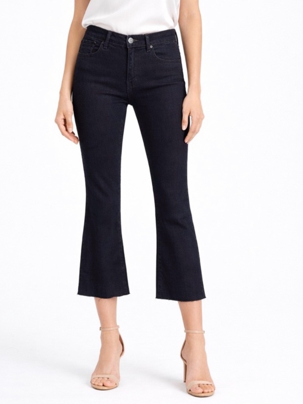 All Saints Heidi Cropped Flare Jeans Black Raw Hem W26 Womens Stretch